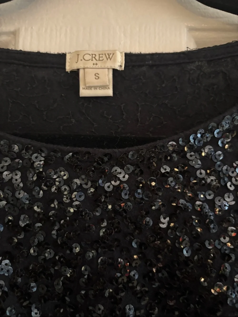 J. Crew Black Sequin Boatneck Top